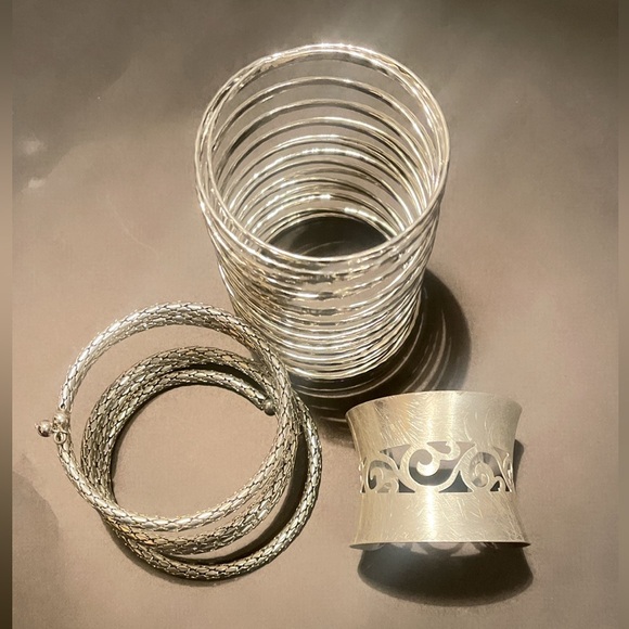 Lot 3 Fashion Statement Bohemian Trendy Stylish Silver Bracelets Collection OS - Picture 2 of 2